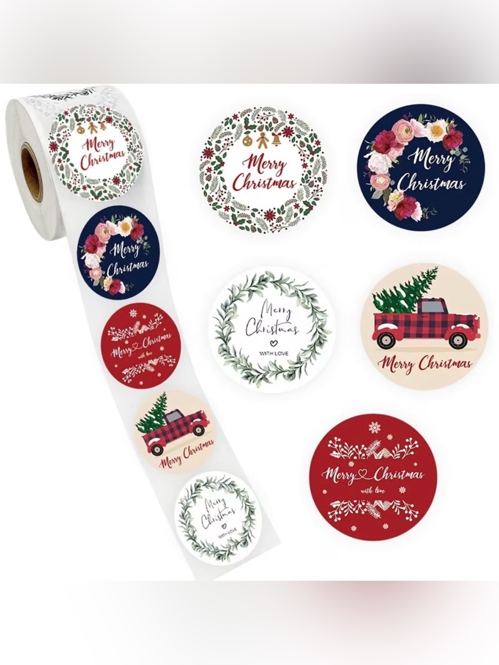 500 Holiday Merry Christmas Stickers - Assorted Red, White, Navy, Cream Design